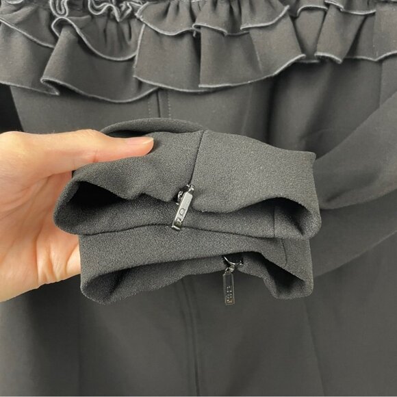 Anne Fontaine Black Ecrin Ruffle Trim Zip Front Jacket Size 40/ M - Picture 4 of 7